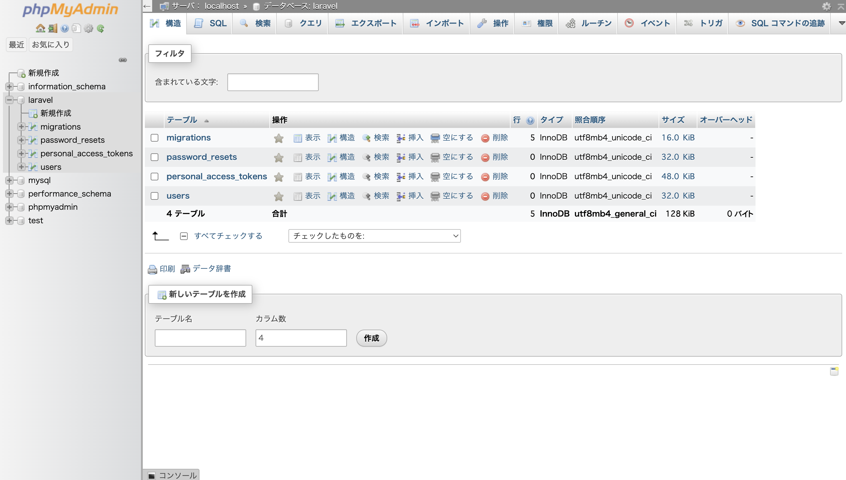 phpmyadmin画面